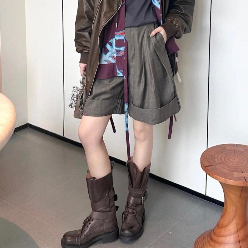 New high locomotive boots knight boots women's thick heel buckle thick-soled retro western cowboy boots long boots