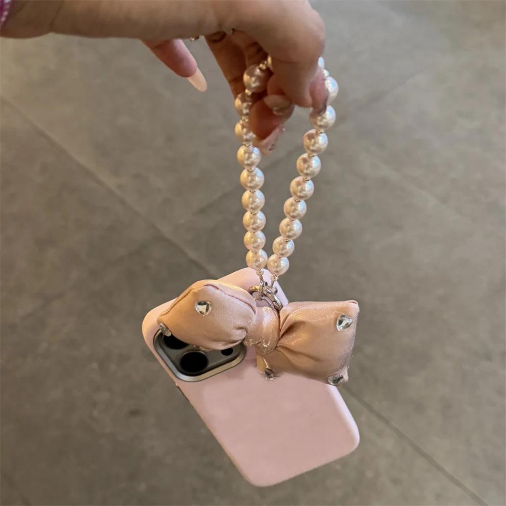 Korea Cute 3D Ribbon Bow Pearl TPU Phone Case For iPhone 16 15 14 13 12 11 Pro Max Lovely Matte Shockproof Soft Cover Coque