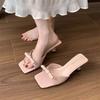 Summer 2025 New Elegant French Mid-heel Stiletto Sandals Breathable Lightweight Non-slip Bow Cool Slippers