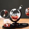 Creative Globe Decanter Set with Lead-free Carafe Exquisite Wood-stand and 2 Whisky Glasses Whiskey Decanter Globe Grade Gift
