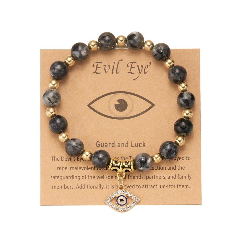 European-American Cross-Border Natural Stone Beads & Gold Spacer Yoga Bracelet with Blue Evil Eye