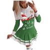 Women's Patchwork Printed Pleated Round Neck Long Sleeve Christmas Dress