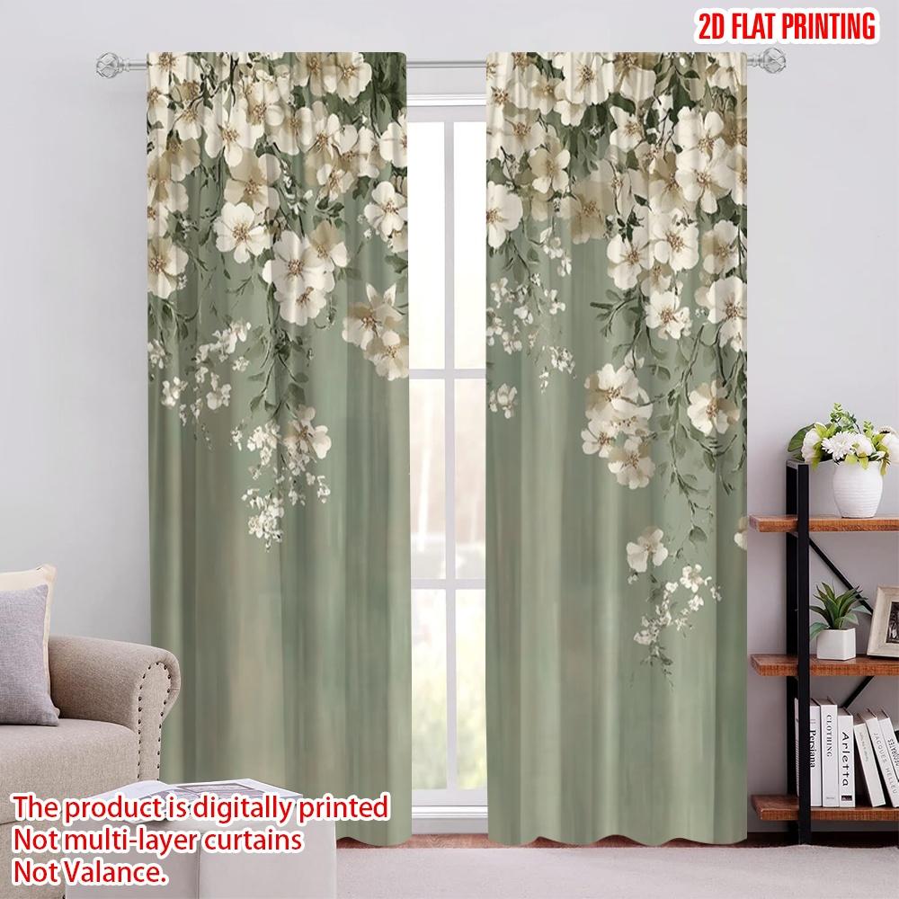 

2 шт. Неликвидная распродажа Оконные шторы Элегантные зеленые и белые цветы Универсальный 100% полиэстер, Без электричества Весенняя вечеринка & 132.00×240.00 cm 2pcs
