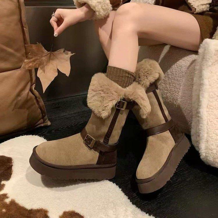 Northeast snow boots women's 2025 flanged thick-soled wool snow boots women's velvet winter long boots cotton shoes women