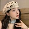 Breathable Hollowed Out Beret Thin Crochet Knitted Cap Brimless Flower Hat  Girls