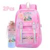 2Pcs/set Cute Printed Backpack with 750Ml Outdoor Sports Water Bottle Student Girl Boy Schoolbag Large Capacity Travel Bag Gift