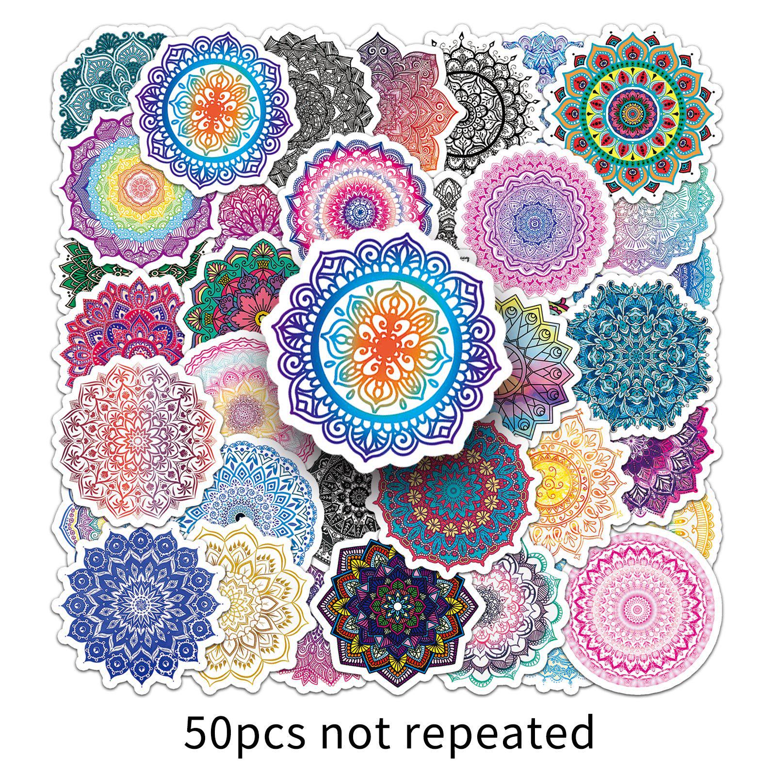 50 Iridescent Mandala Stickers - Waterproof DIY Decoration for Stationery and Milk Tea Cups