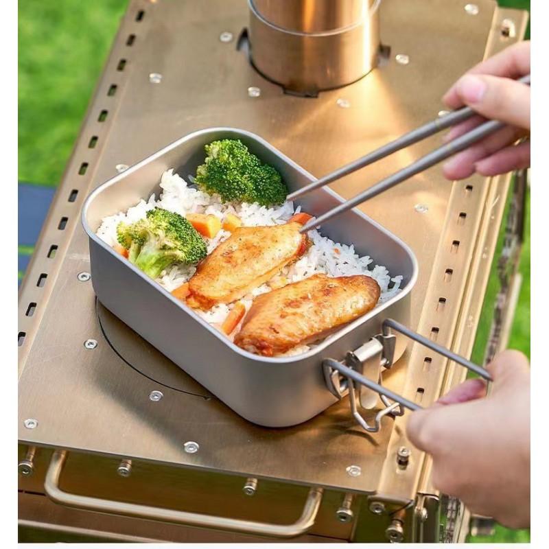 Titanium Lunch Box Camping Hiking Outdoor Picnic Student Portable Sealed Food Container Lightweight Foldable Handle