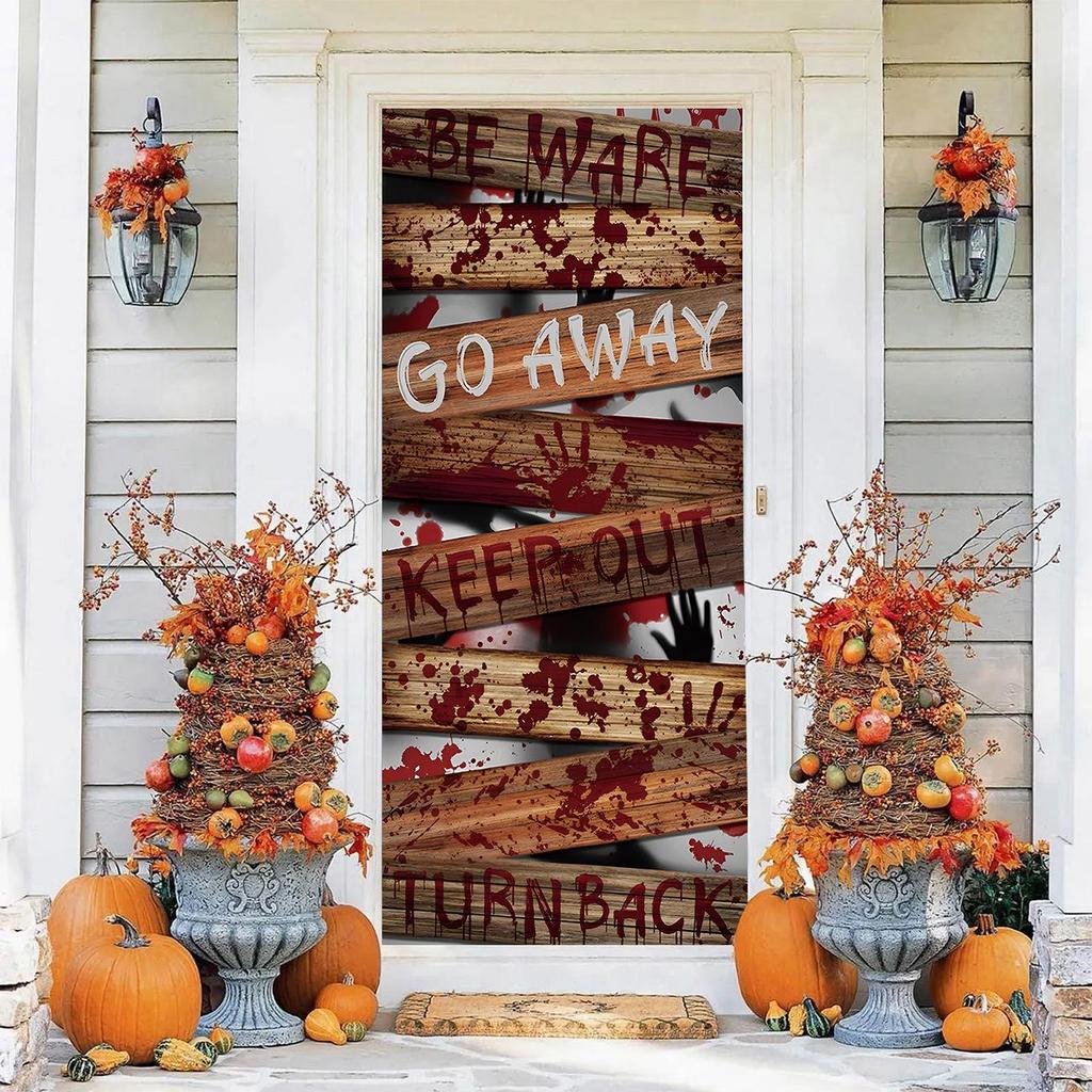 Four-Sided Stretch Carpet Fabric Door Cover with Halloween Design - Easy Installation