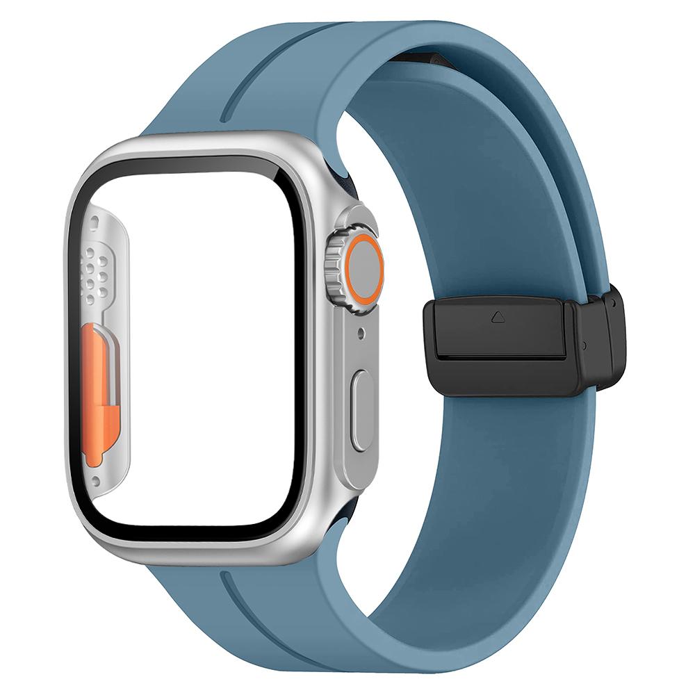 Glass+case+Strap For Apple Watch Band 44mm 45mm 41mm 40mm Magnetic Buckle Silicone Bracelet+cove iWatch Series 8 Se 7 6 5 4