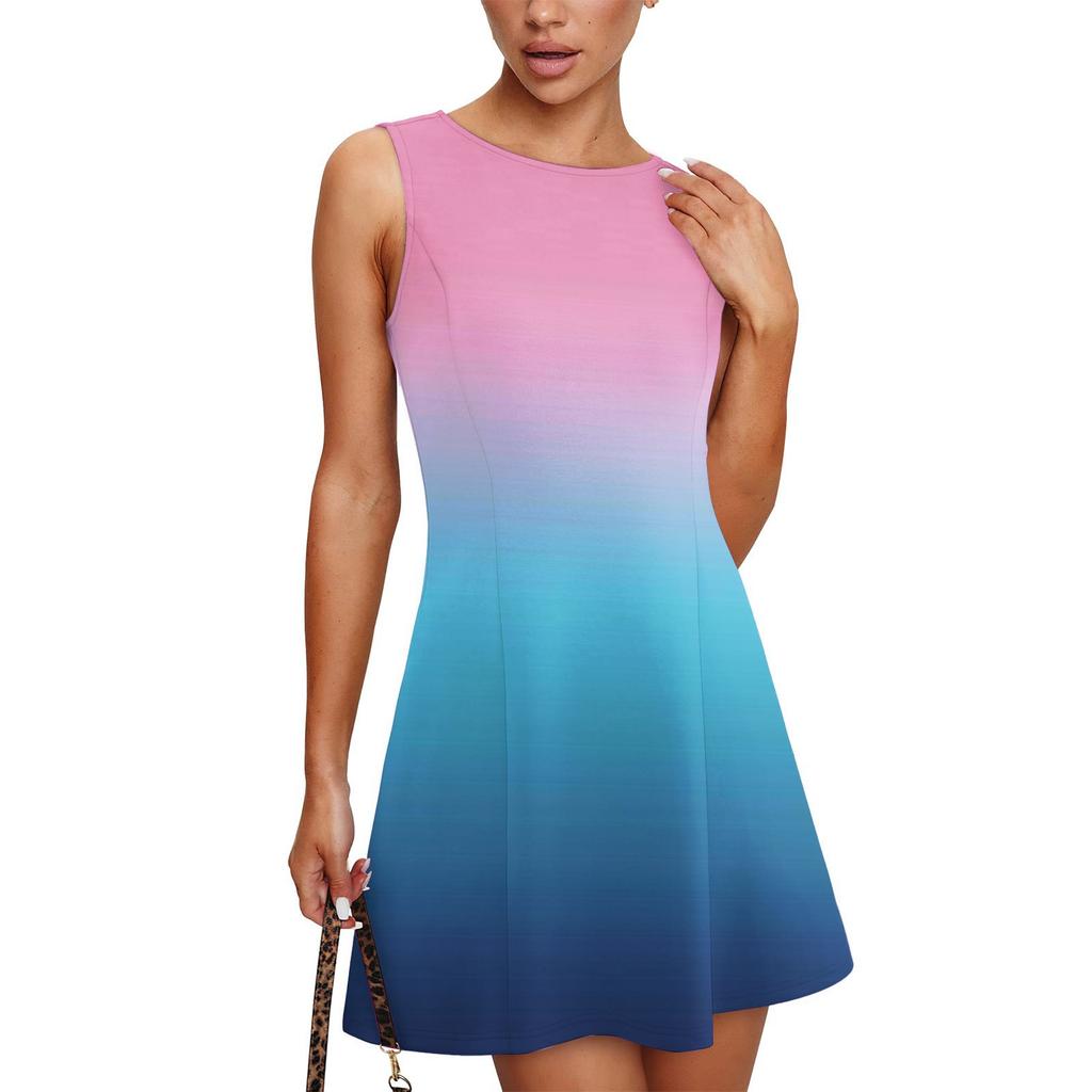 Women's Fashionable Casual Printed Sleeveless Round Neck Dress Sleeveless Round Neck Dress