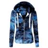 Women Fashion Casual Tie-Dyed Print Zipper Long Sleeve Pocket Loose Coat