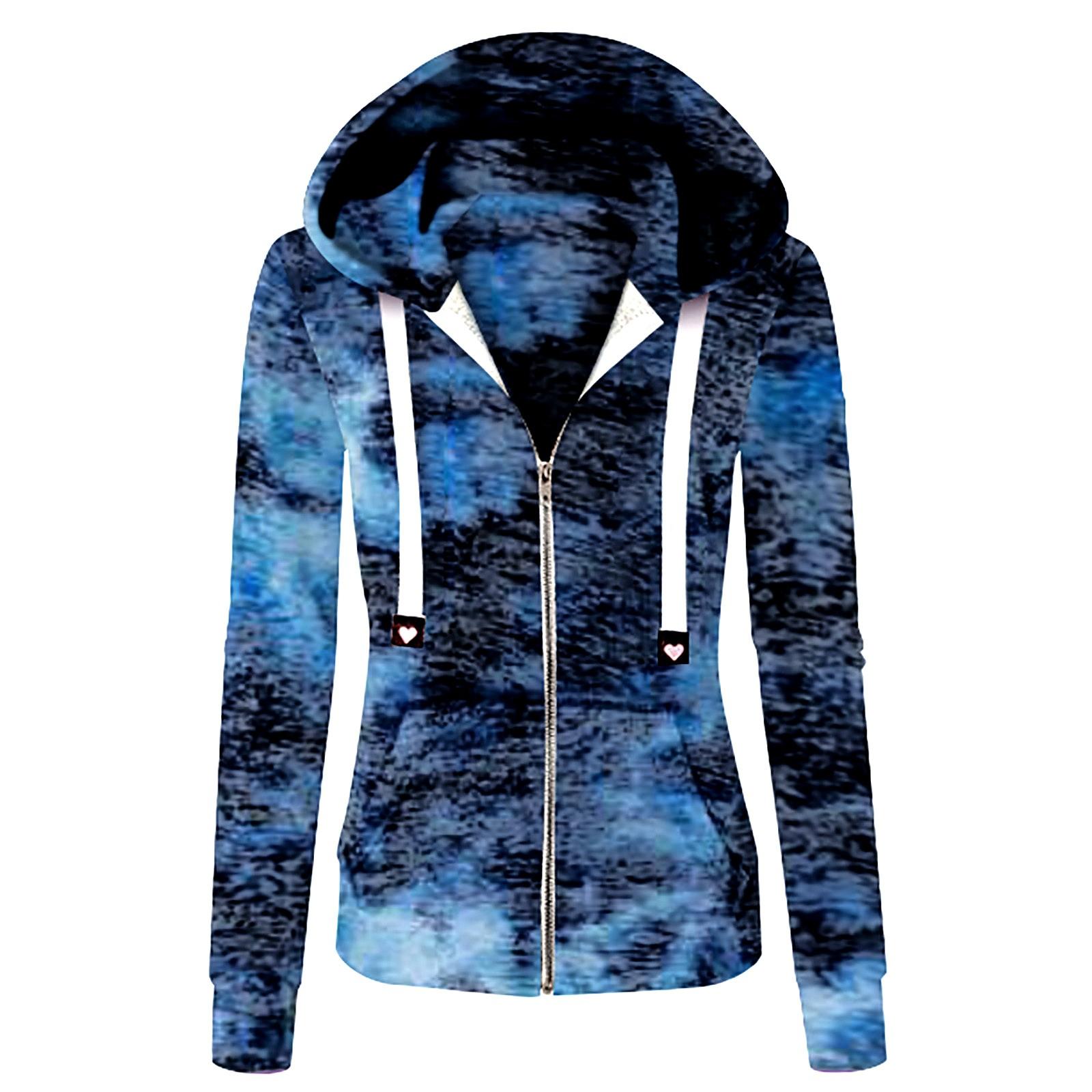 

Women Fashion Casual Tie-Dyed Print Zipper Long Sleeve Pocket Loose Coat XXXXXL синій