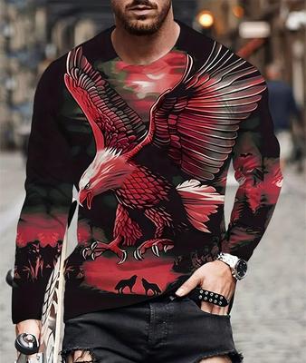 Men's Eagle Hand-painted Pattern Casual T-Shirts Long Sleeve Streetwear 3D Animal Printing Hip Hop Male Tops Tee Plus Size 6XL