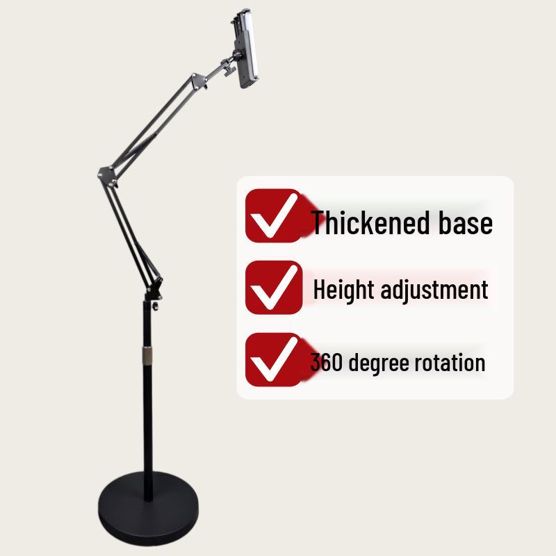 1.6m Mechanical Boom Mobile Tablet Stand for Indoor/Outdoor Use - Adjustable Floor-Standing Round Base Phone Stand чёрный