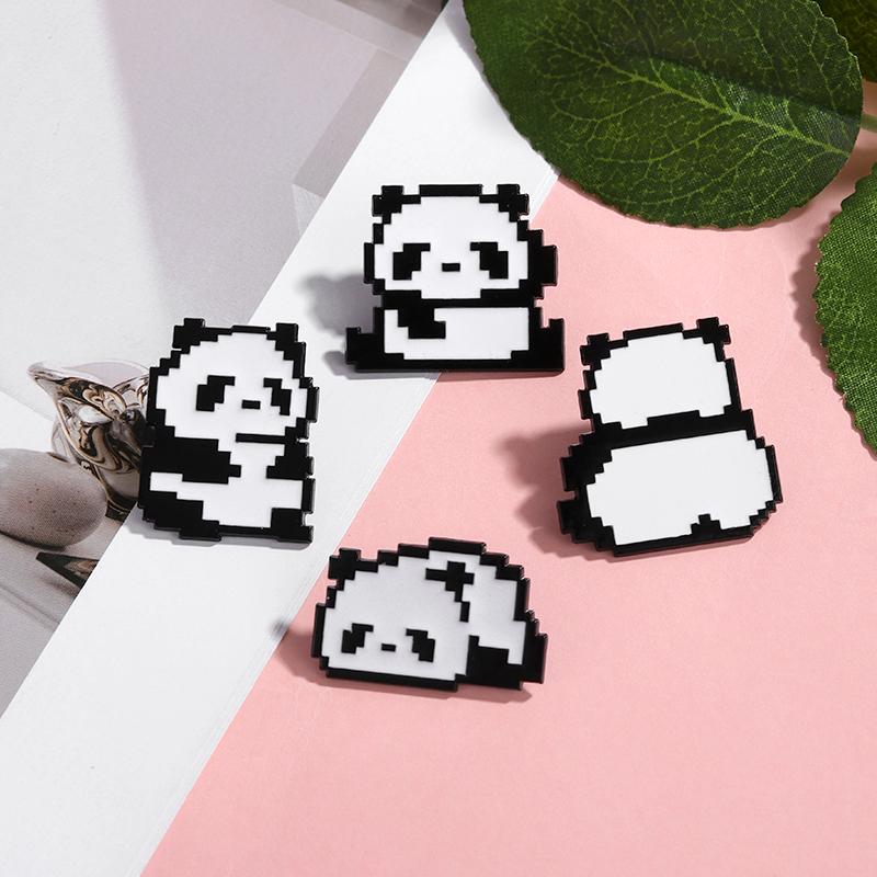 4 Styles Funny Mosaic Panda Design Enamel Brooches For Women Girls Backpack Dress Bag Pins Accessories