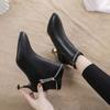 Pointed Toe Heeled Ankle Boots for Women Autumn Winter Leather Fleece-Lined Booties Designer Luxury Trend 2025 Woman Short Shoes