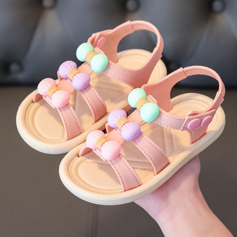 

Girls Sandals Summer Colorful Bow Little Girl Soft Beach Water Shoes Colored Fashion Kids Infant Student Princess Sandals 24