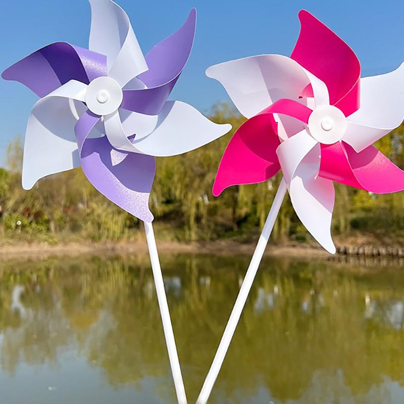 22Cm Six-Leaf Stripes Solid Color Small Plastic Hand-Held Windmills Garden Plant Flower Repellent Windmill Outdoor Decoration