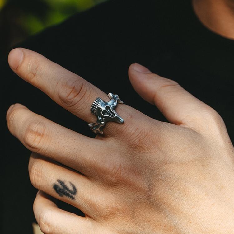 Vintage Gothic Skull Rings Unique Men's Dainty Goth Skull Rings Silver Black Retro Punk Fashion Rings Statement