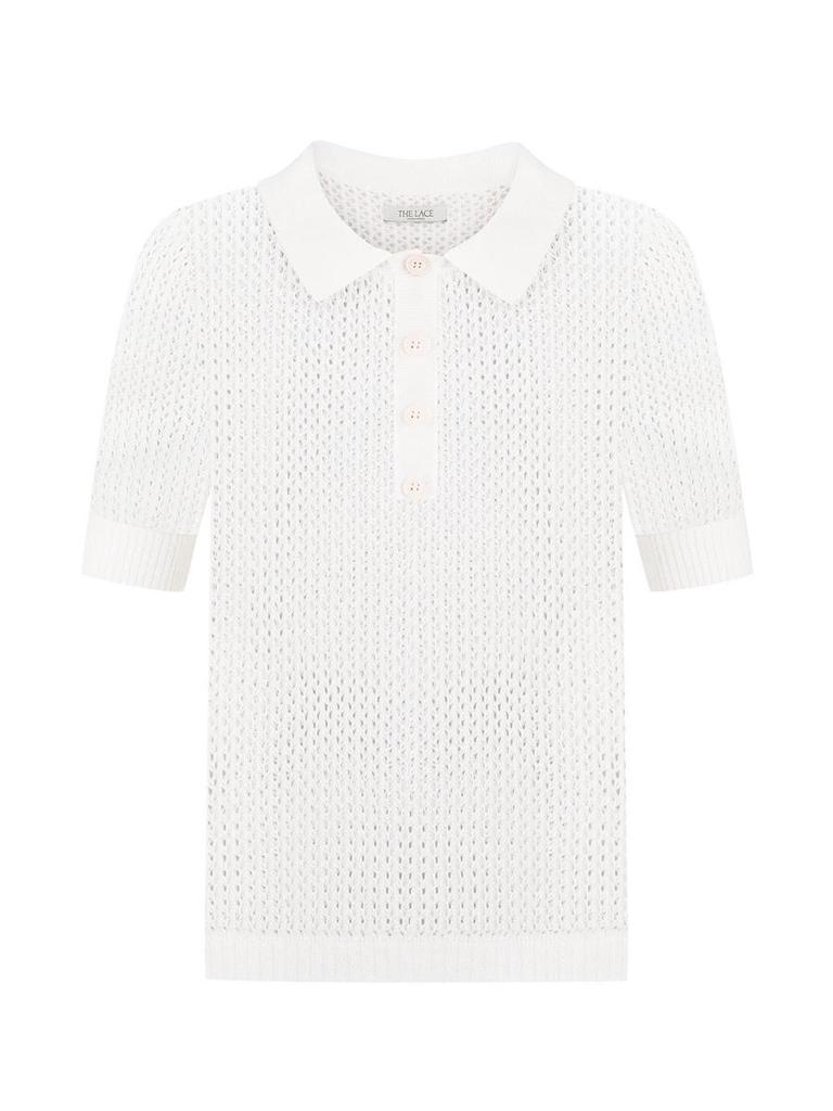 Women's 2025 Summer See-Through Short-Sleeve Knitted Top with Turn-Down Collar