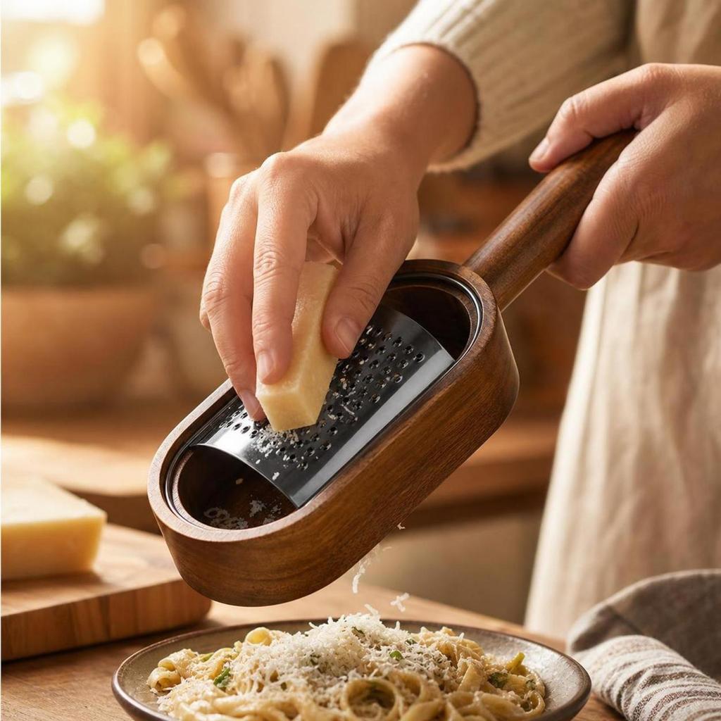 Handheld Cheese Grater with Wooden Frame Compact Kitchen Tool Long-Lasting
