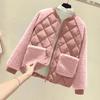 Womens Quilted Baseball Jacket Long Sleeve Thickened Cotton Padded Outerwear Zip Front Lightweight Warm Casual Coat