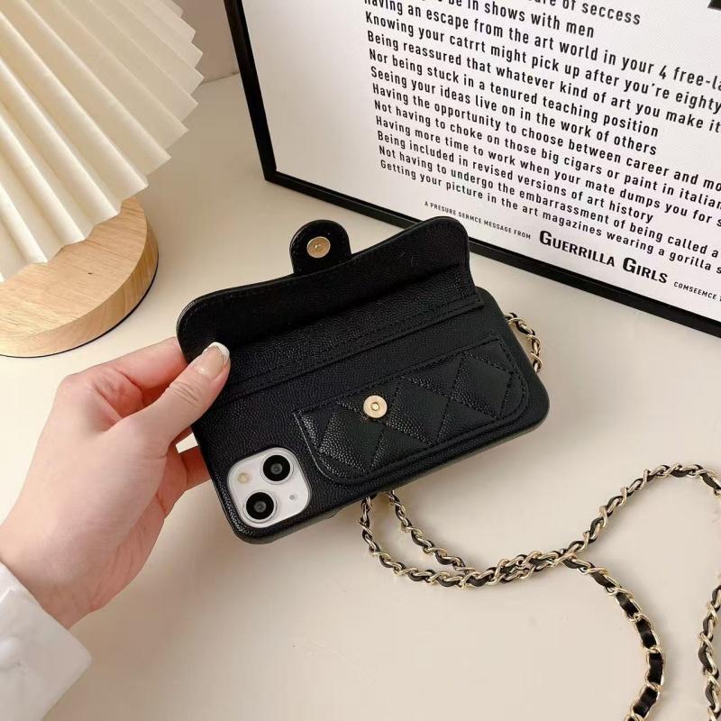 Luxurious Shockproof Crossbody Litchi Pattern Lanyard Back Cover for 17 Pro Max PC Mobile Phone Cases Card Slot Without Logo