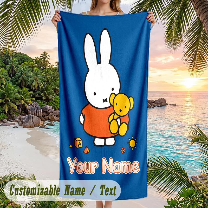 Miffy Beach Towel, Personalized Custom Text, Quick Dry Soft Large Towel For Swimming Pool Travel