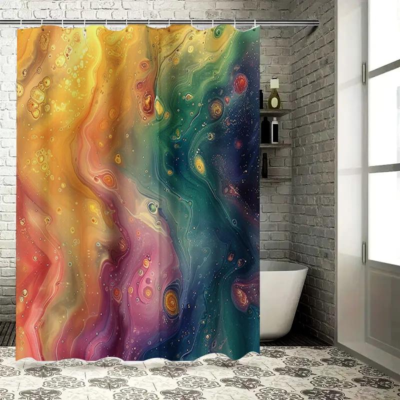 

Colorful Shower Curtain Marble Patterns, Galaxy Print Bath Decor, Waterproof Fabric Shower Door Curtains For Bathroom Decoration W60H190(CM)-1 Pcs