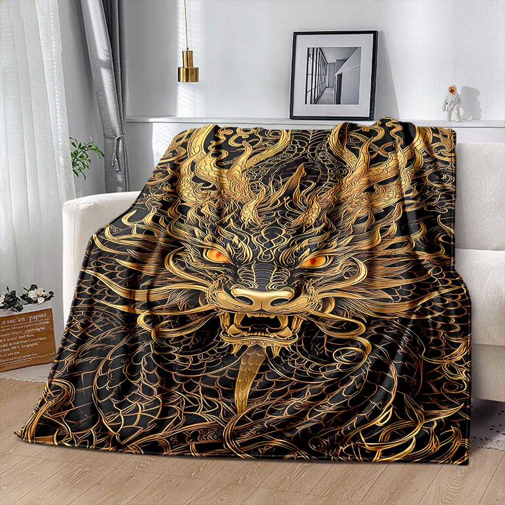 1PC Exquisite Chinese Dragon Printed Blanket Bedroom Living Room Sofa Nap Office Shawl Blanket Top Ten Holidays Luxury Gifts