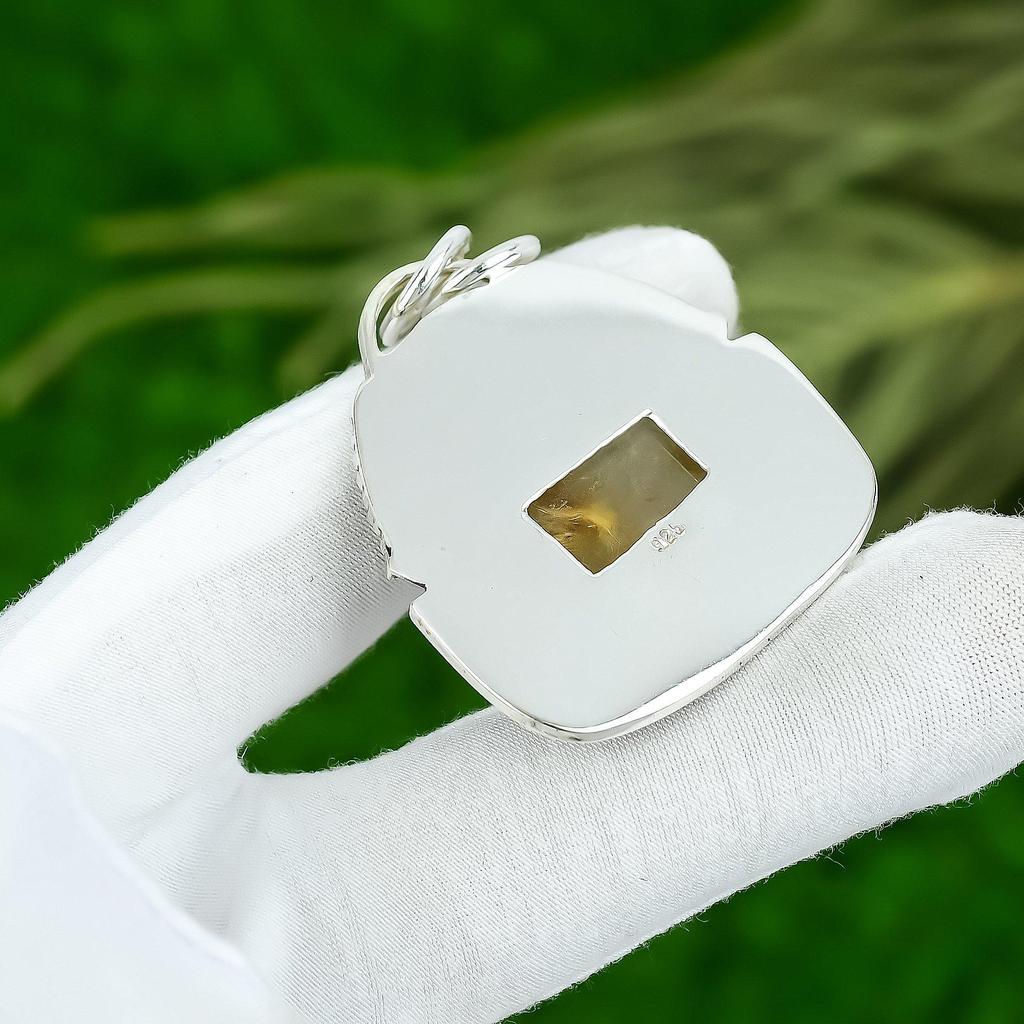 Sisters Day Sale Radiant Golden Rutile Stone Mother Bezel New Pendant 925 Silver