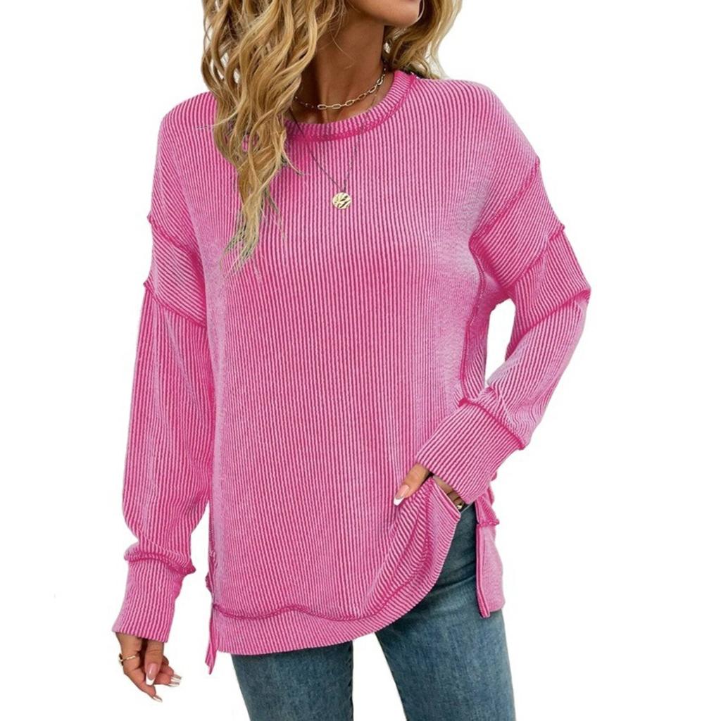 Women's Twisted Stripe Slit Long-sleeved Loose Sweatshirt