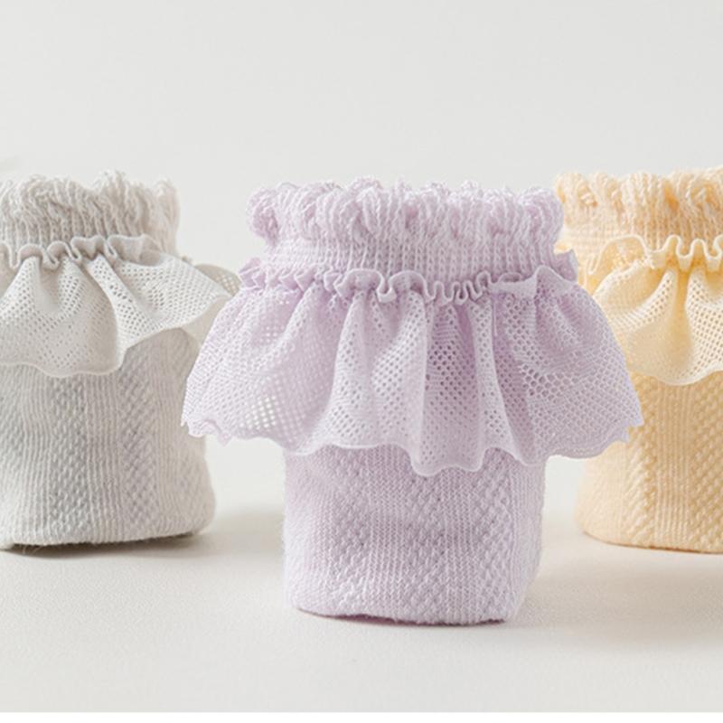 5 Paar weiche & atmungsaktive Baumwoll-Knöchelsocken für Kleinkinder, Wadenlange Socken-Set für Mädchen, mit stilvollem Rüschen-Design