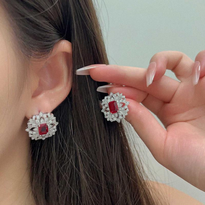 Hollow Gemstone Set: Ruby Ring, Necklace & Earrings for Women