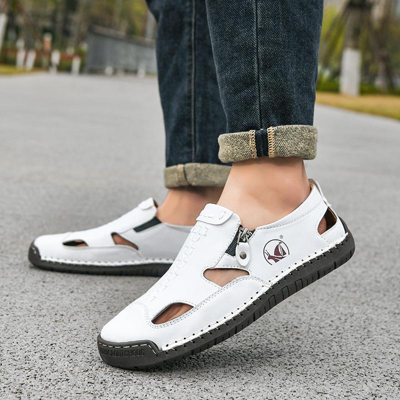 Summer Men's Leather Flat Sandals Luxury Retro Men's Casual Shoes Outdoor Hiking Wading Sandal Shoes for Men Sandalias De Hombre