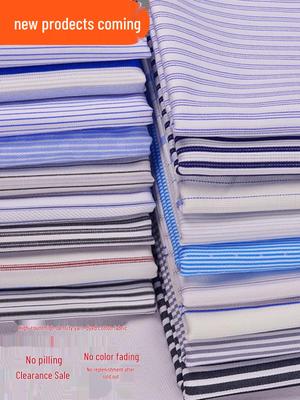 Blue, White, Gray Striped Cotton Fabric for Summer Shirts and Work Dresses