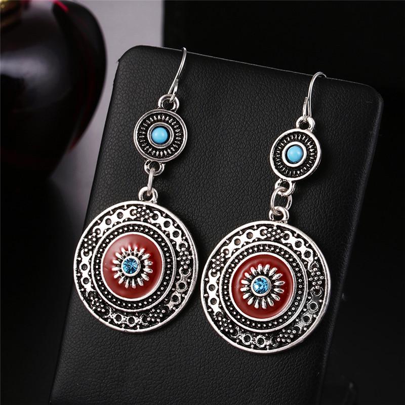 Bohemia Ear Stud Drop Dangle Earrings Long Ethnic Round Earrings Women Jewelry