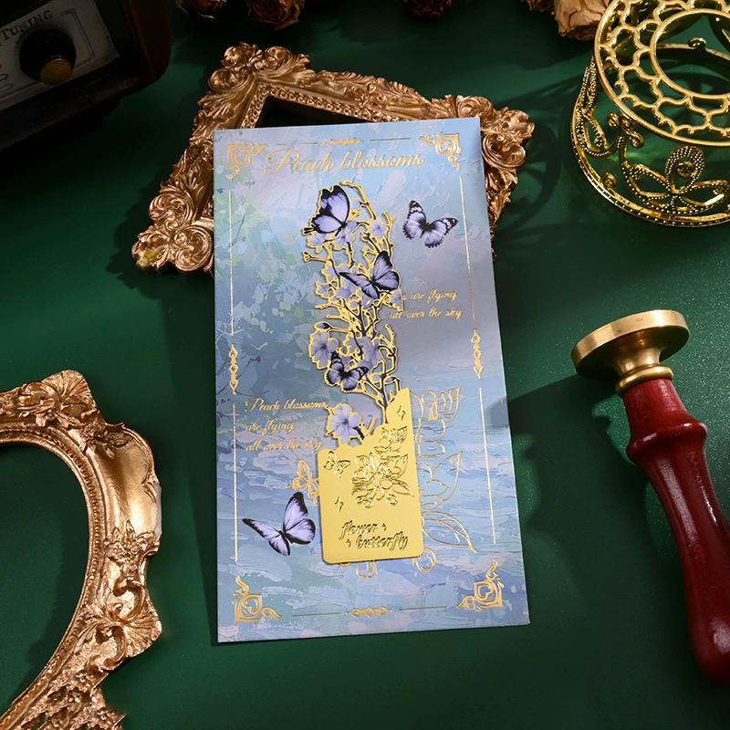 

1pc/4pc Golden Hollow Butterfly Bookmark Vintage Design Bronzing Painting Metal Bookmark Tassel Pendant Exquisite Craft
