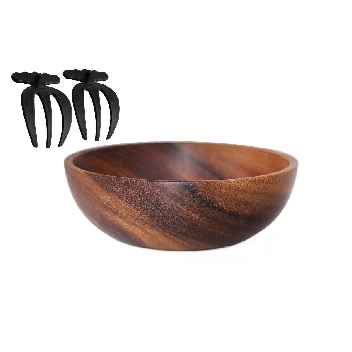 

Салатница из акации Leeseph с 2 держателями для салата, деревянные сервировочные миски, отделка под натуральное дерево, идеально подходит для домашней столовой