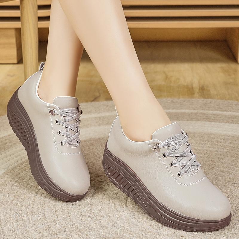 

Женские туфли на платформе, черные повседневные кожаные белые туфли, толстая подошва, увеличивающая рост, Shake Shoes 41 серый