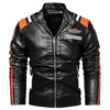 Chaqueta de cuero de Pu con cuello de terciopelo y delgada para motocicleta de cuero de invierno para hombre