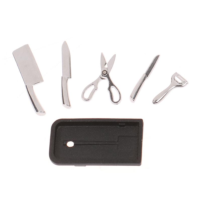 1:12 Dollhouse Kitchen Knife Set Mini Knife Scissor Peeler W/Holder Kitchen Toy