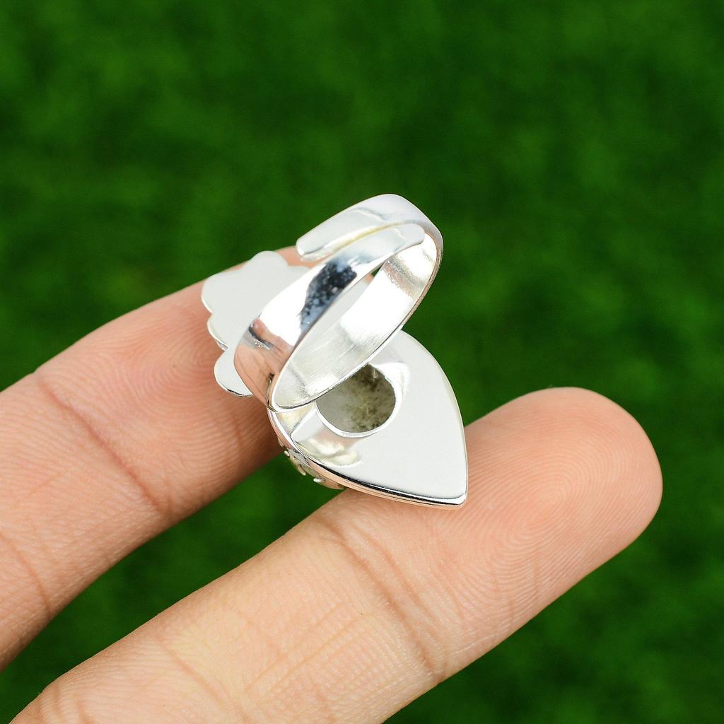 Gift For Her 925 Silver Natural Rainbow Moonstone Promise Flower Adjustable Ring