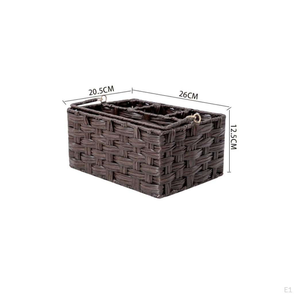 Partitioned Organizer Basket Rectangular Woven with Compartments MultiCompartment Bin for