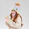 3Pcs/Set Kids Winter Knitted Scarf Gloves Set Pom Pom Ball Rainbow Color Brimless Hat Touchscreen Gloves Neck Warmer Set