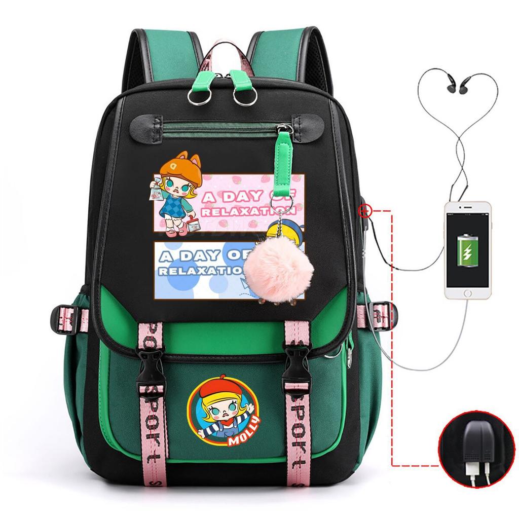 Jasmín Roztomilý Potlačený USB Rozhranie Veľká Kapacita Študentský Voľnočasový Školský Batoh