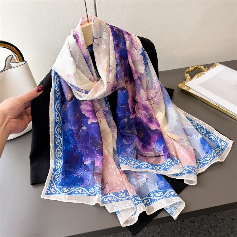 180*70cm Elegance Print Scarf Women Fashion Big Shawls Gauze Large Scarves Bandanna Hijab Long Wrap Travel Sunscreen Beach Towel