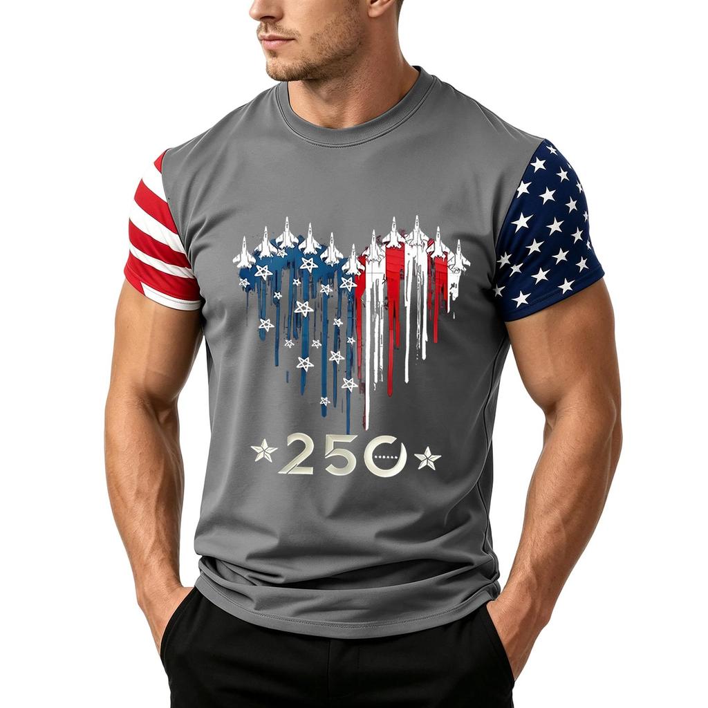 Men's Independence Day Flag Print Short Sleeve T-Shirt, Loose Casual Daily Summer Tops