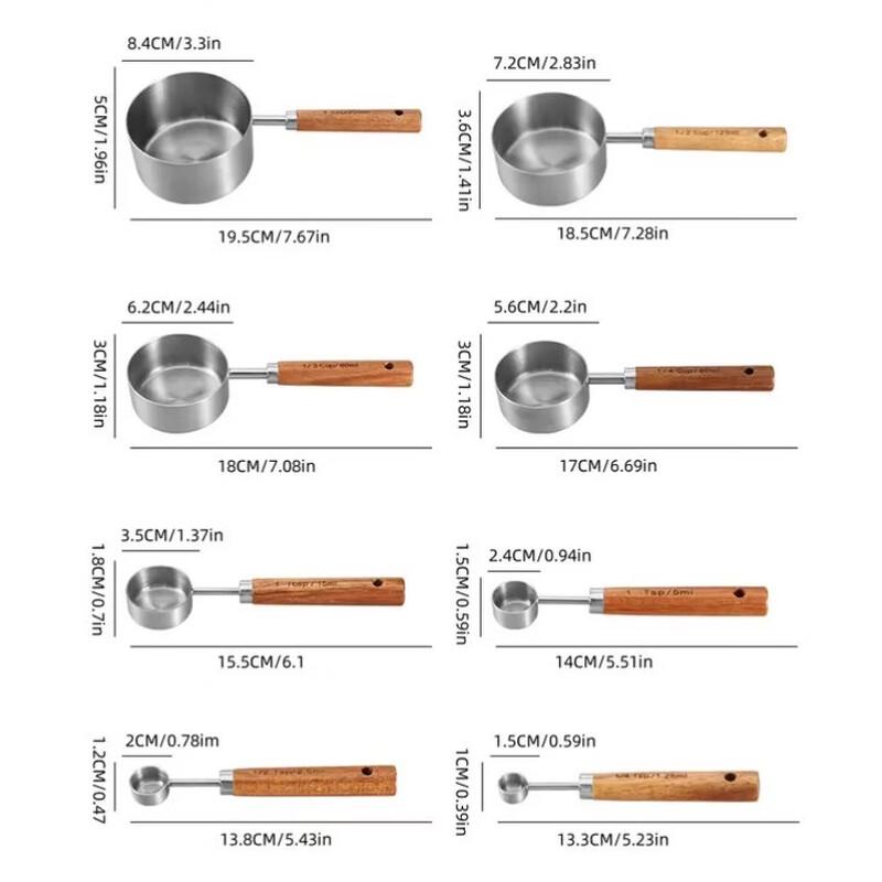 Набор мерных чашек и ложек Yicang из 8 предметов, нержавеющая сталь